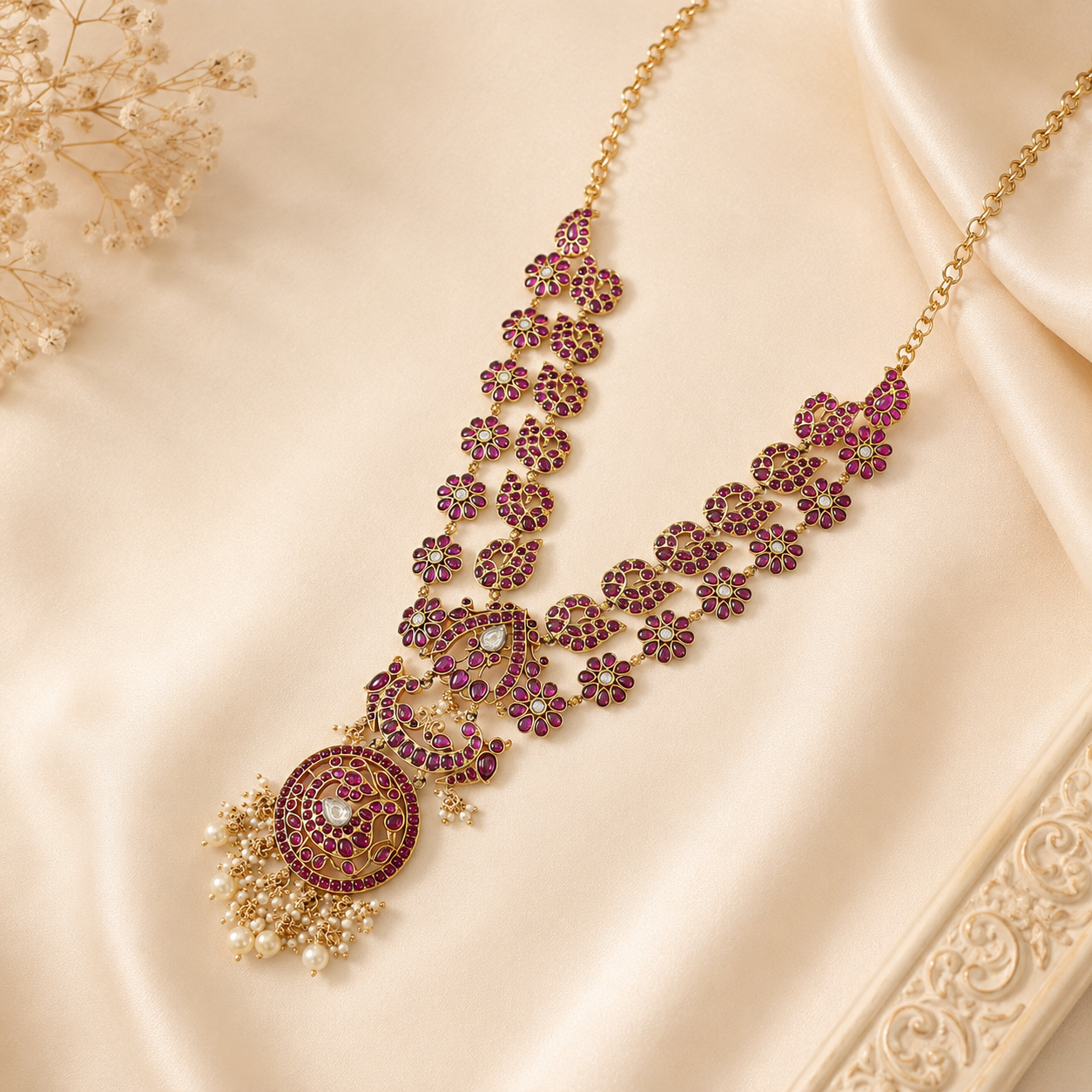 Anvika Floral & Paisley Design Silver Necklace