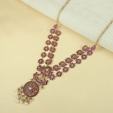 Anvika Floral & Paisley Design Silver Necklace