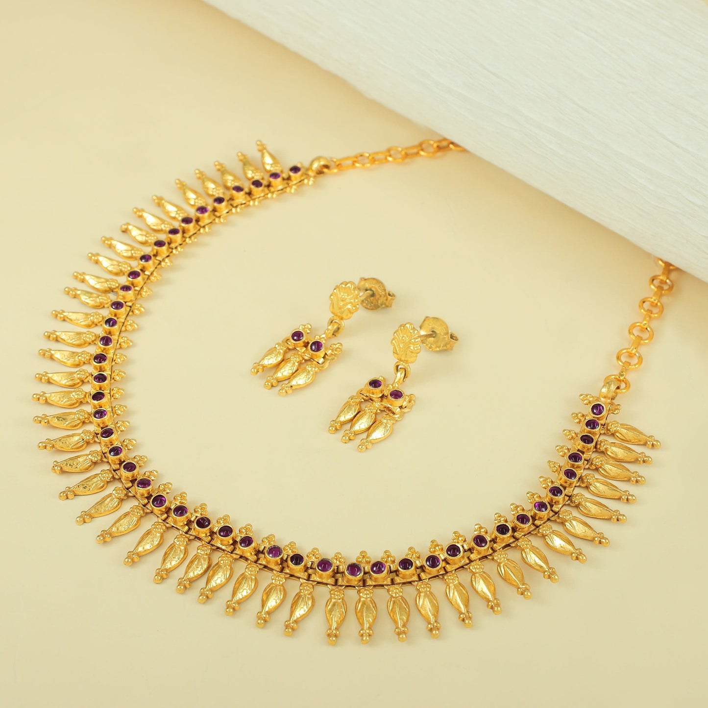 Jiah Gold Plated Silver Necklace Set With Deity Motif