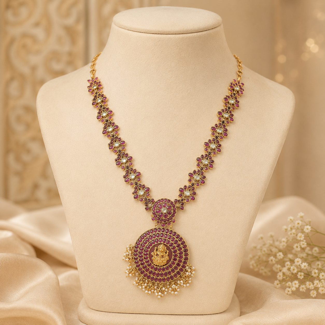 Sharvani Temple Jewellery Design Silver Necklace