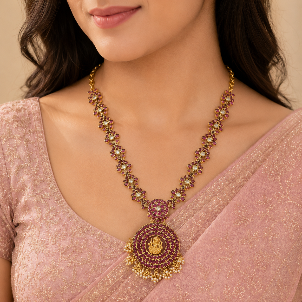 Sharvani Temple Jewellery Design Silver Necklace