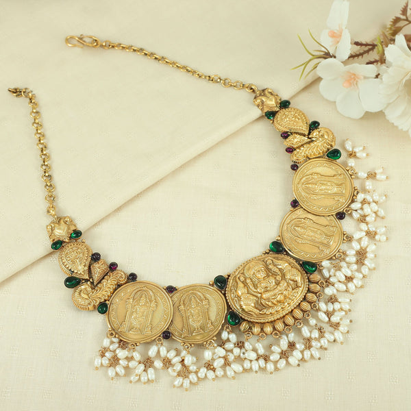 Akshara Temple Coin Design Silver Necklace