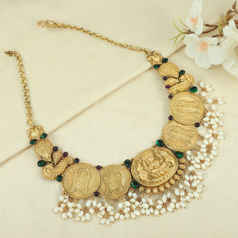 Akshara Temple Coin Design Silver Necklace