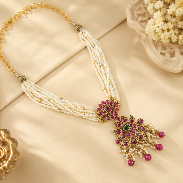 Niharika Pearl Blossom Silver Necklace