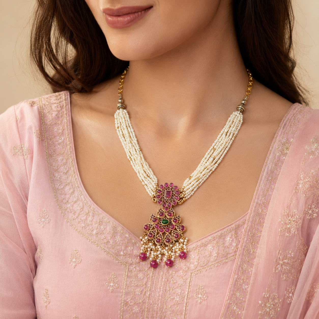 Niharika Pearl Blossom Silver Necklace
