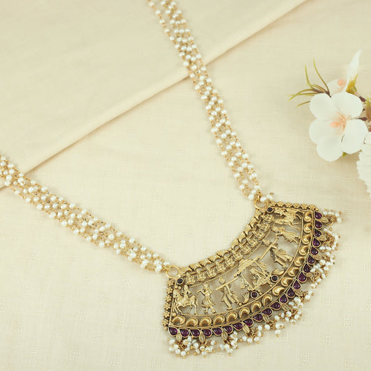 Vadhu Gold Plated Long Bridal Silver Necklace