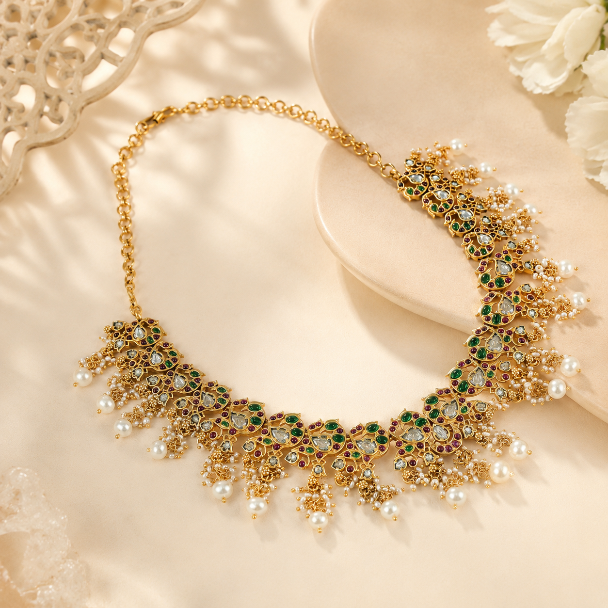 Varnika Kundan Pearl Silver Necklace