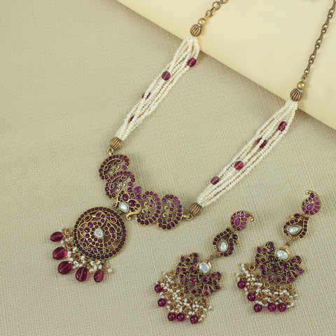 Ruhani Floral Design Silver Necklace Set