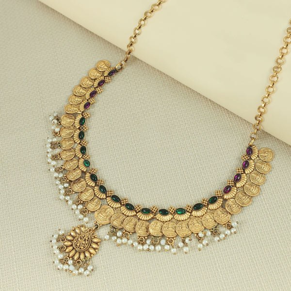 Trishika Temple Coin Silver Necklace