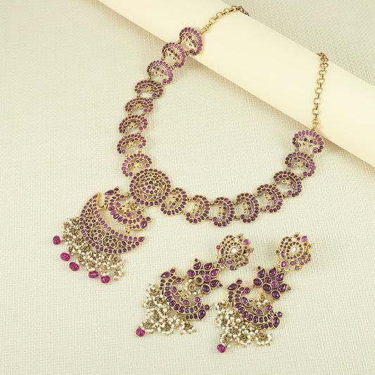 Piya Gold Plated Silver Necklace With Pink Stones And Pearls