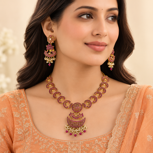 Aarushi Crescent Silver Necklace Set