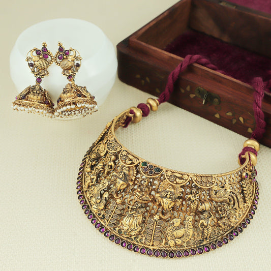 Aastha Gold Tone 3D Krishan Silver Choker Necklace