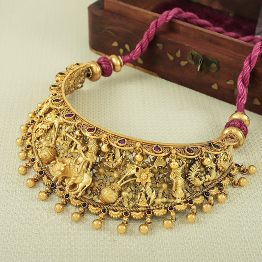 Murari Gold Plated Silver Necklace With Deity Motif