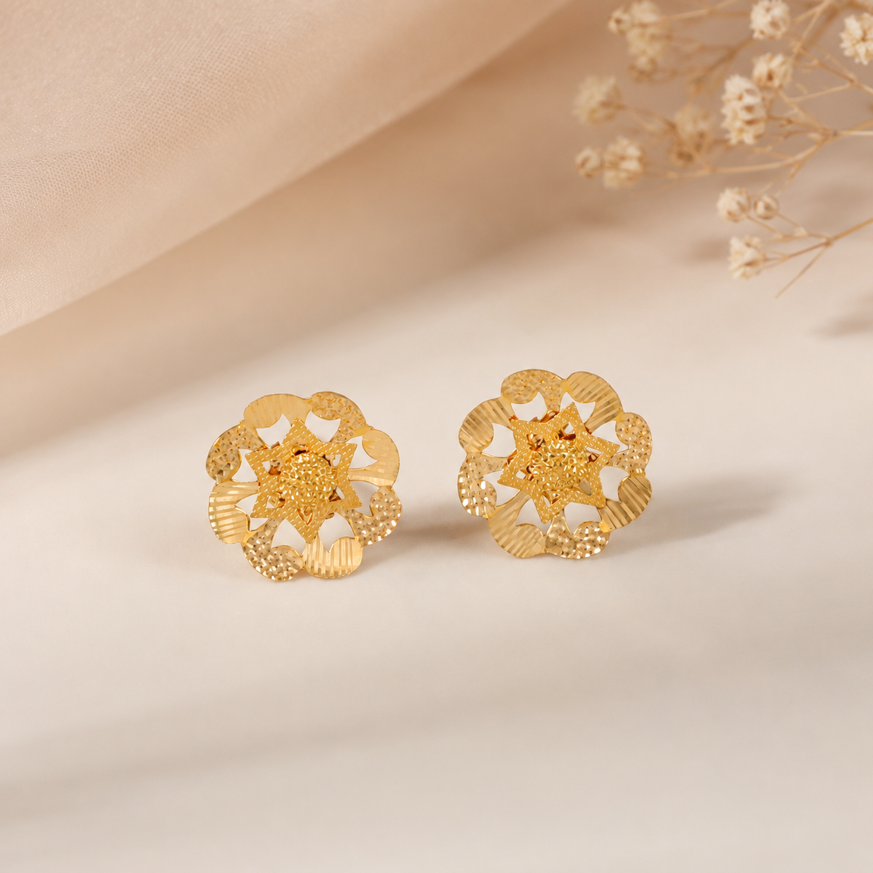 Amara Floral Star Studs Gold Earrings