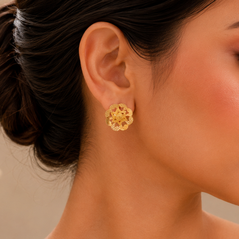 Amara Floral Star Studs Gold Earrings