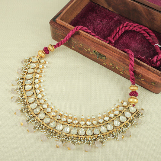 Manrika Gold Plated Kundan Silver Necklace