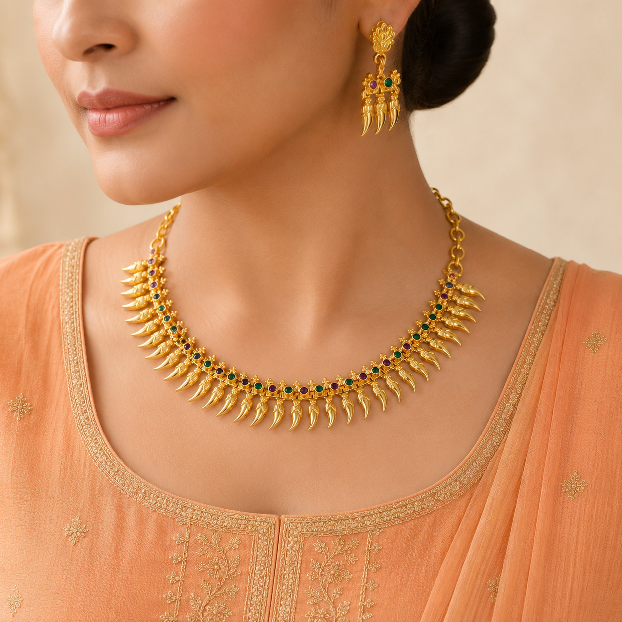 Rudrani Claw Style Silver Necklace Set