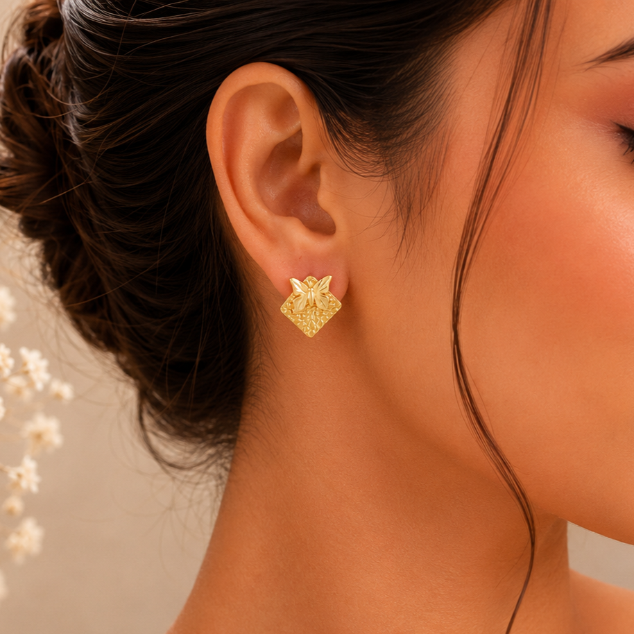 Luxe Butterfly Studs Gold Earrings