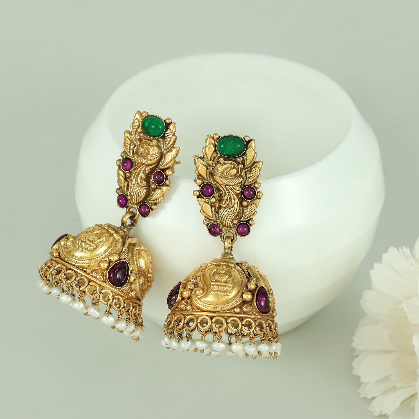 Tishya Gold Plated Silver Earrings with Paisley Motif