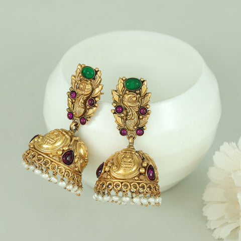 Shanaya Emerald Toned Stone Silver Jhumki