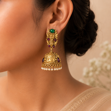 Shanaya Emerald Toned Stone Silver Jhumki