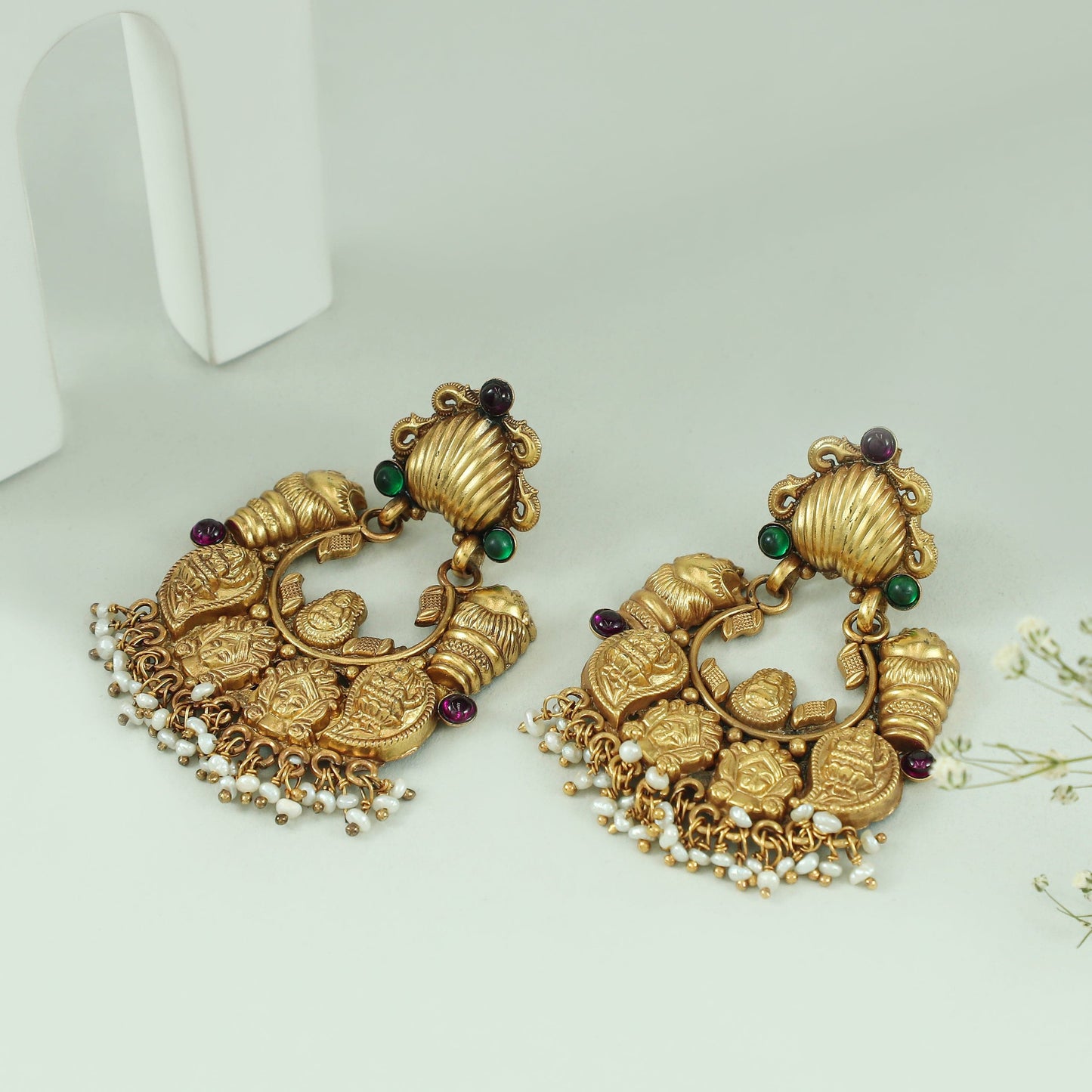 Gargi Gold Plated Silver Earrings with Deity Motif