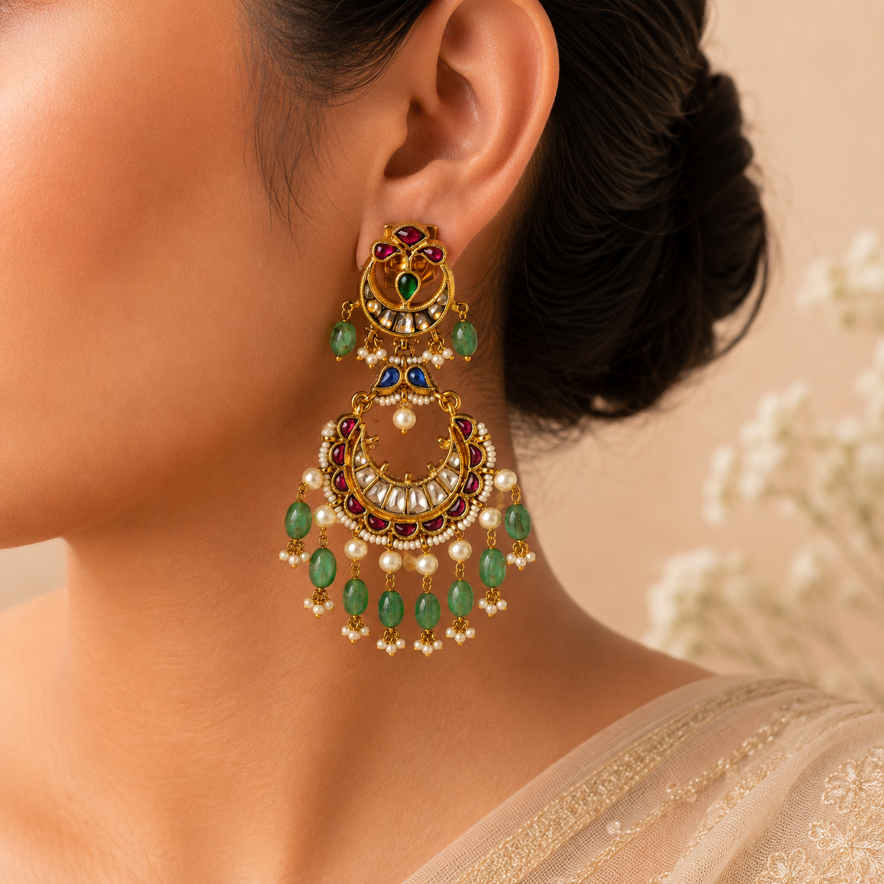 Aditi Emerald Silver Earrings