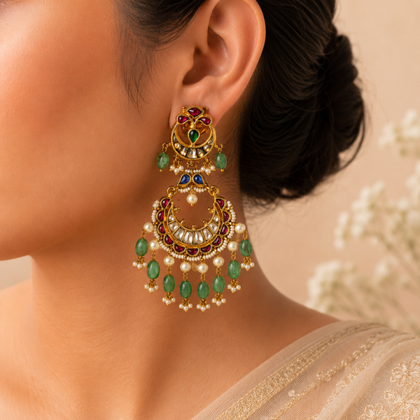 Aditi Emerald Silver Earrings