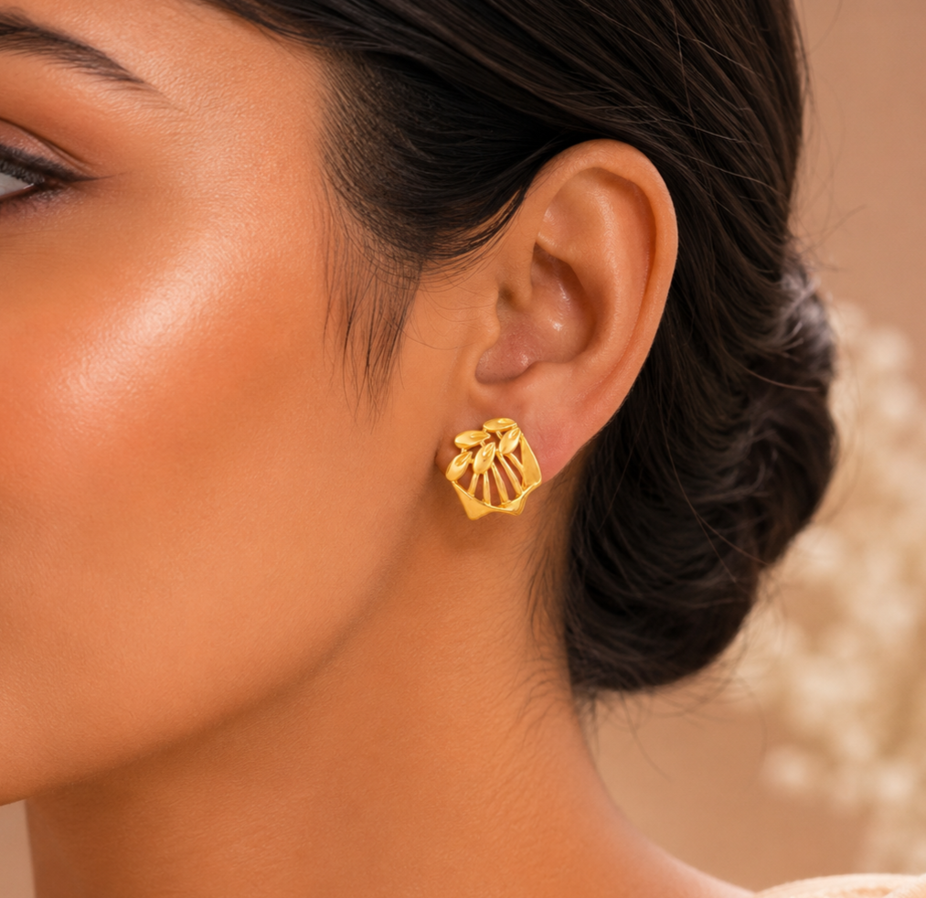 Artistic Leaf Studs Gold Earrings
