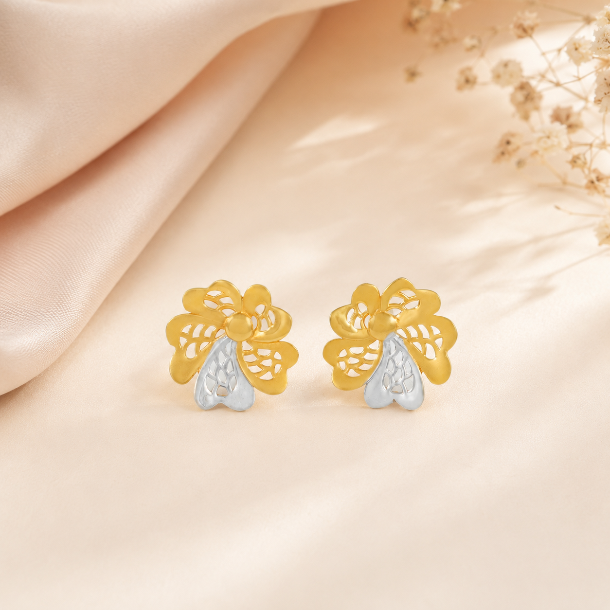 Dual Tone Blossoms  Gold Earrings