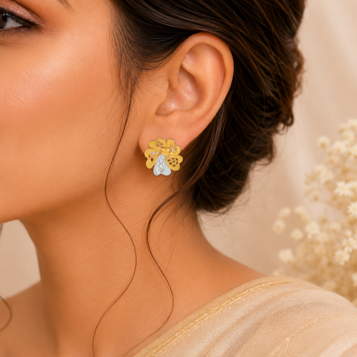 Dual Tone Blossoms  Gold Earrings