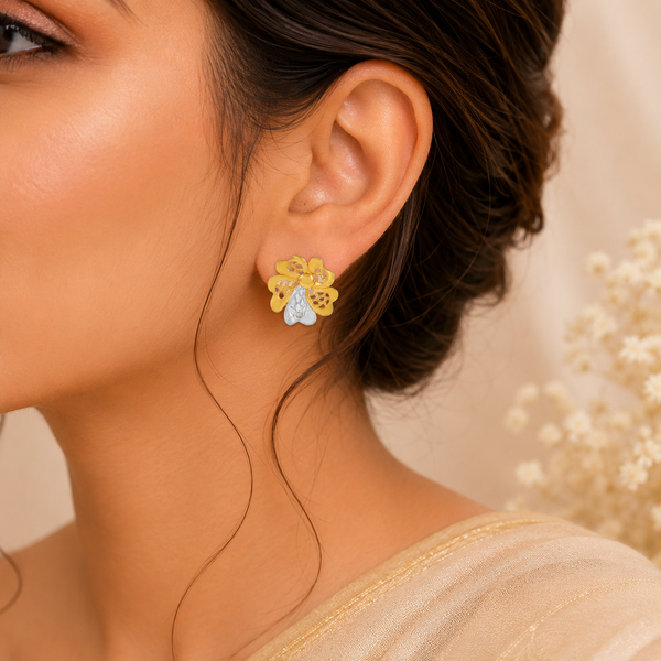 Dual Tone Blossoms  Gold Earrings