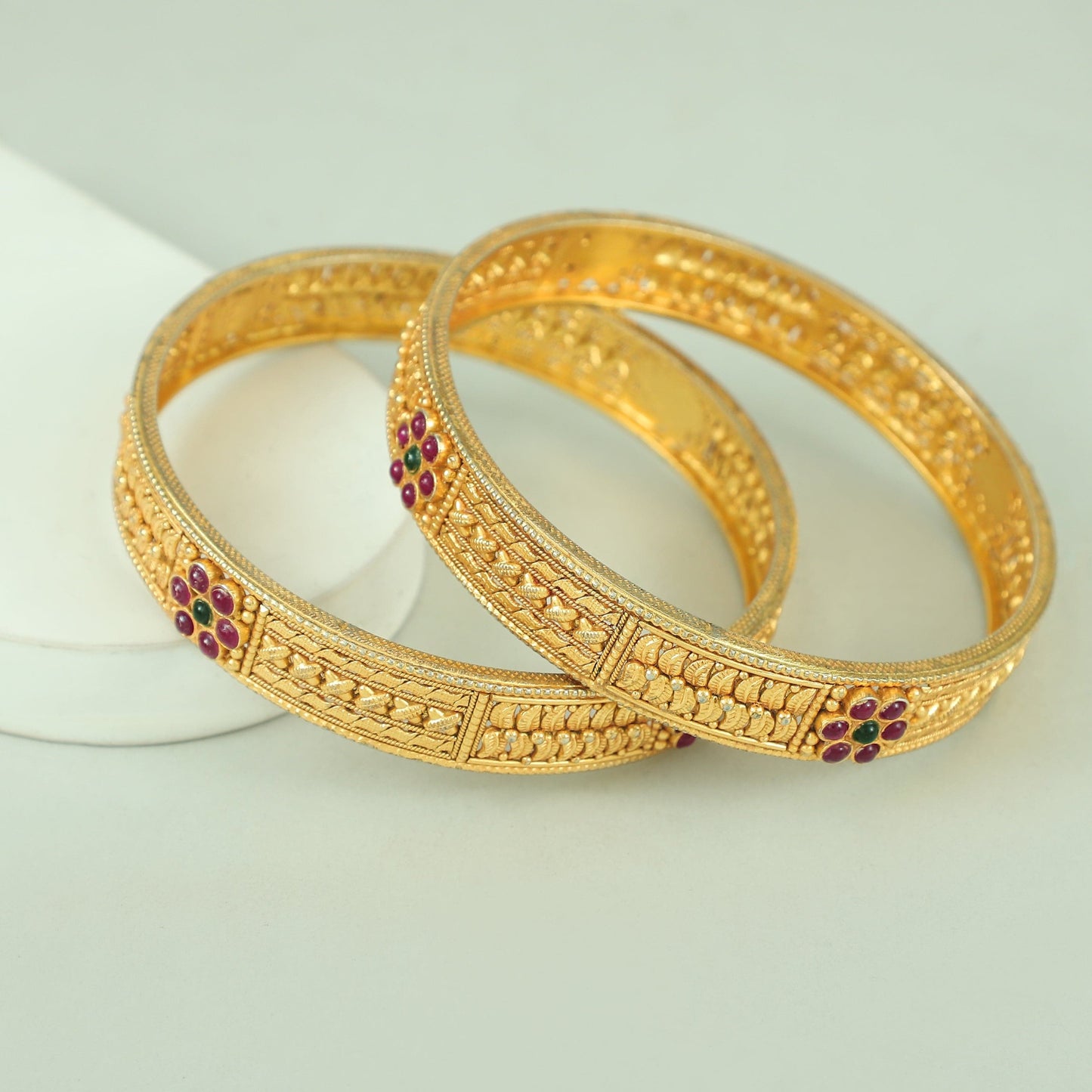 Ananya Green-Red Gold Plated Silver Bangle