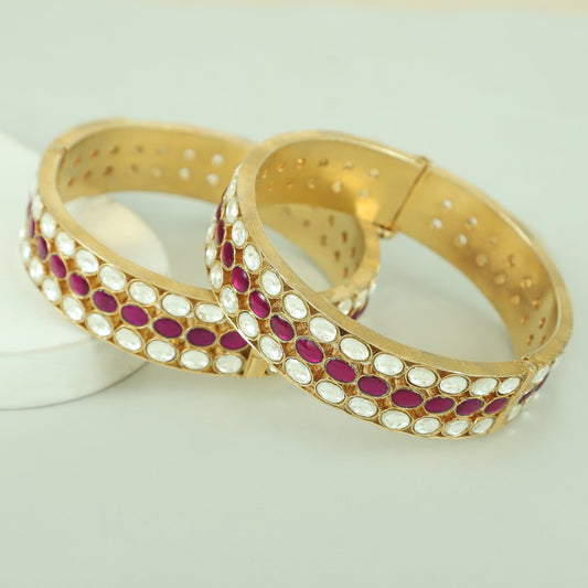 Saloni Hinged Opening Pink And White Silver Bangles