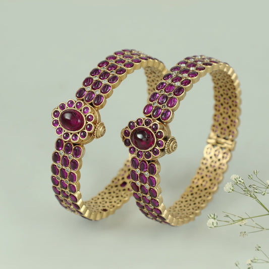 Prerna Hinged Opening Pink And White Silver Bangles