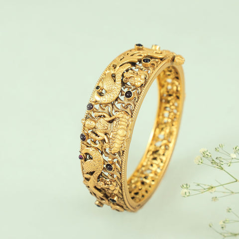Riya Laxmi And Peacock Design Silver Bangle