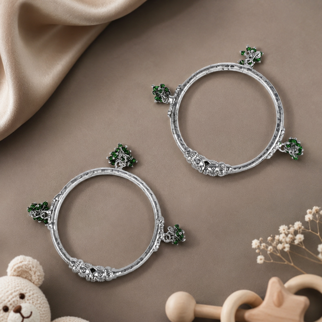 Charming Bud For Kids Silver Bangles