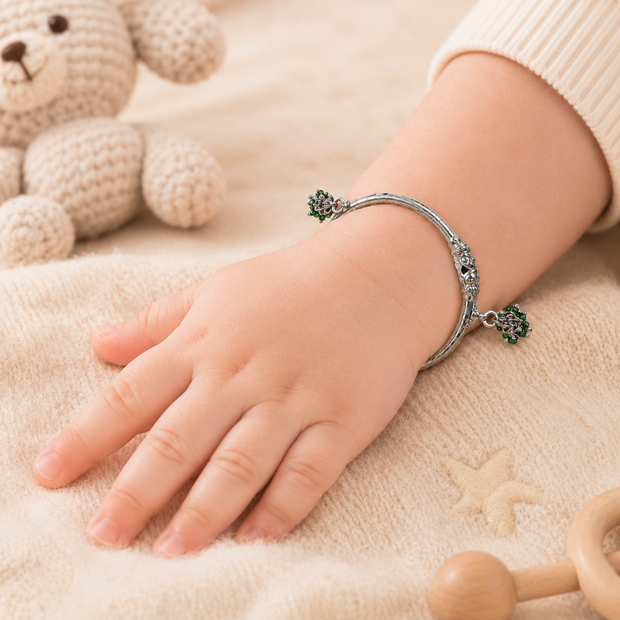 Charming Bud For Kids Silver Bangles