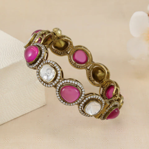 Ruhani Pink Glow Silver Bangle