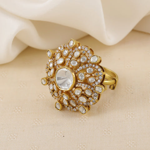 Sneha Kundan Style Silver Ring