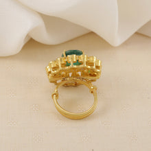 Charu Oval Cut Green Stone Silver Ring
