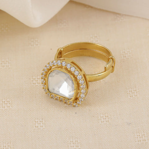 Yukti Kundan Stone Gold Plated Silver Ring