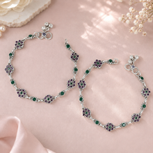 Neelam Floral Gemstone Silver Anklets