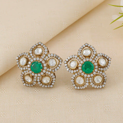 Lavanya Exquisite Green Stone Silver Earrings