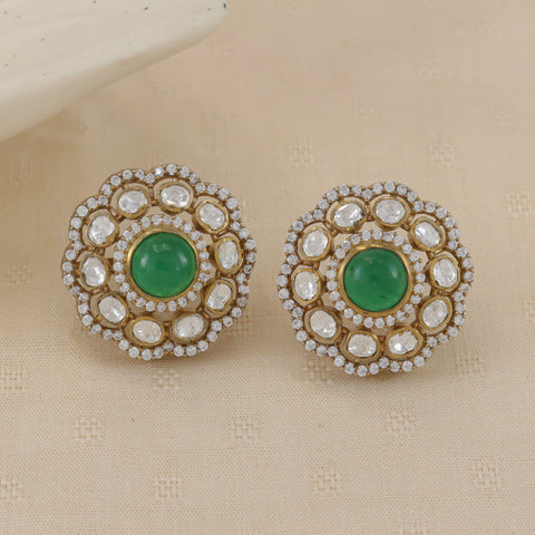Yamini Antique Green Stone Silver Earrings