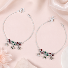 Aashi Regal Ruby Green Silver Anklets