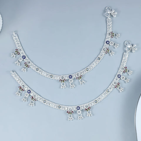 Shruti Festive Floral Silver Anklets