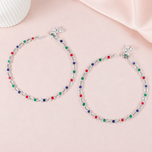 Ojasvi Multicolor Blossom Silver Anklets