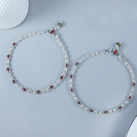Vanya Maroon Magic Silver Anklets