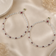 Vanya Maroon Magic Silver Anklets